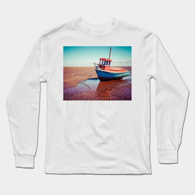 Fishing boat, Meols, Wirral, England Long Sleeve T-Shirt by millroadgirl